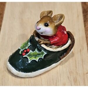 Wee Forest Folk M-166 Chris-Mouse Slipper Retired Signed AP, No WFF Box 1990